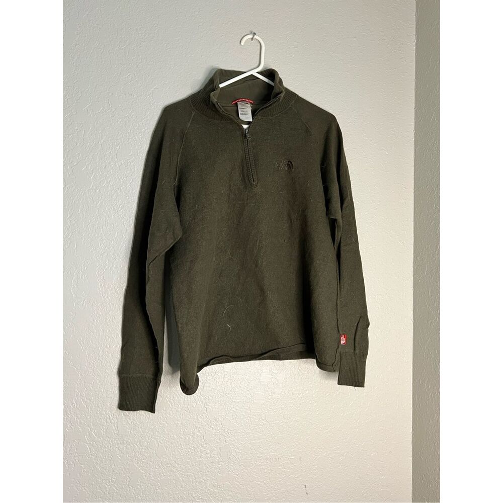 The North Face 1/4 Zip Sweater Mens Large wool blend Pullover Green Q-Zip